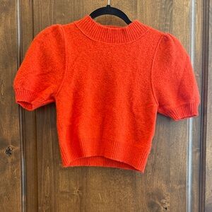 Free People Orange Puff Sleeve Sweater